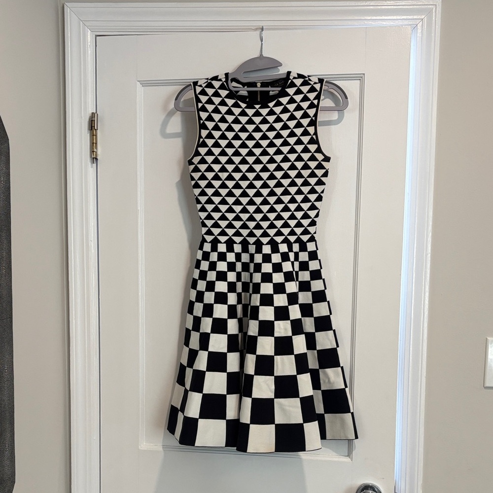Ted Baker London Black and White Geometric Mini Dress